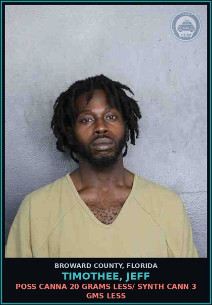 CCW arrest card for TIMOTHEE, JEFF in Broward County: DRUG PARAPHERNALIA-POSSESS AND OR USE