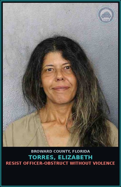 CCW arrest card for TORRES, ELIZABETH in Broward County: RESIST OFFICER-OBSTRUCT WITHOUT VIOLENCE