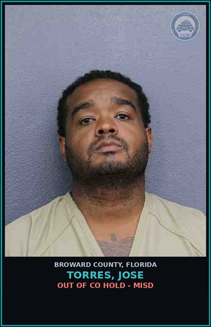 CCW arrest card for TORRES, JOSE in Broward County: OUT OF CO HOLD - MISD