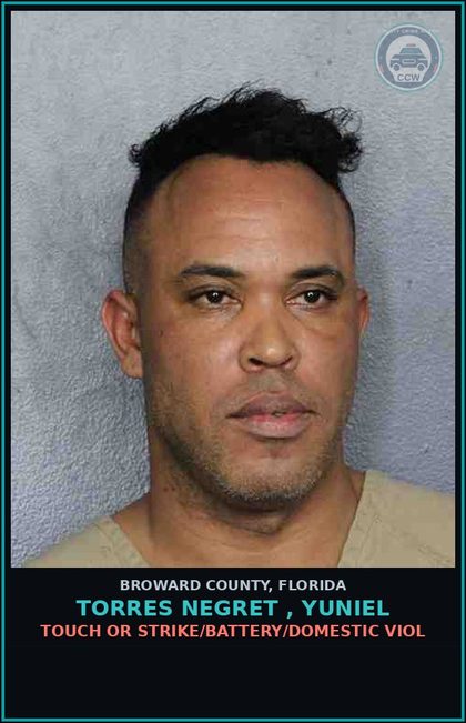 CCW arrest card for TORRES NEGRET , YUNIEL in Broward County: TOUCH OR STRIKE/BATTERY/DOMESTIC VIOL