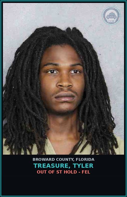 CCW arrest card for TREASURE, TYLER in Broward County: OUT OF ST HOLD - FEL
