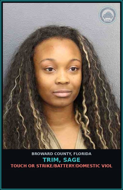 CCW arrest card for TRIM, SAGE in Broward County: TOUCH OR STRIKE/BATTERY/DOMESTIC VIOL