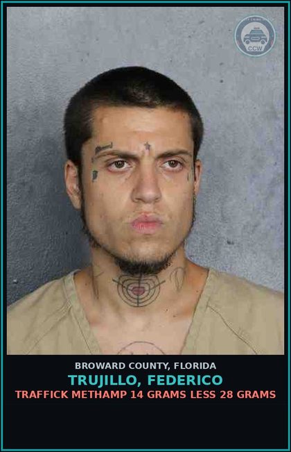 CCW arrest card for TRUJILLO, FEDERICO in Broward County: TRAFFICK Methamp 14 GRAMS LESS 28 GRAMS