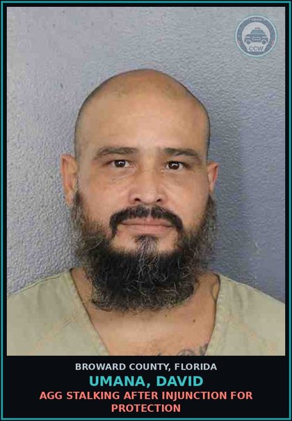 CCW arrest card for UMANA, DAVID in Broward County: AGG STALKING AFTER INJUNCTION FOR PROTECTION