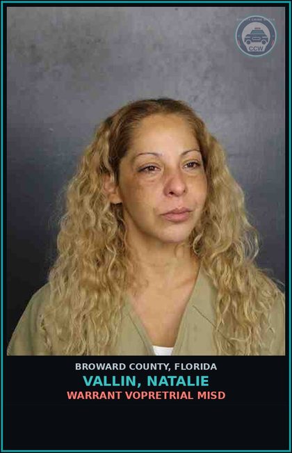 CCW arrest card for VALLIN, NATALIE in Broward County: WARRANT VOPRETRIAL MISD