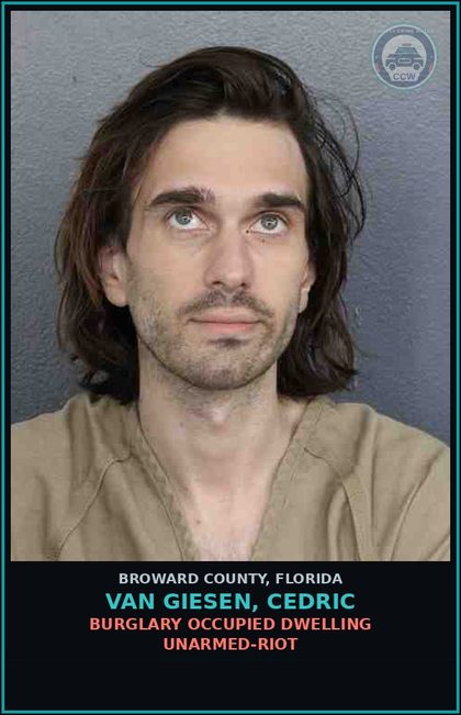 CCW arrest card for VAN GIESEN, CEDRIC in Broward County: GRAND THEFT 3RD DEG DWEL PROP $40 TO <$750