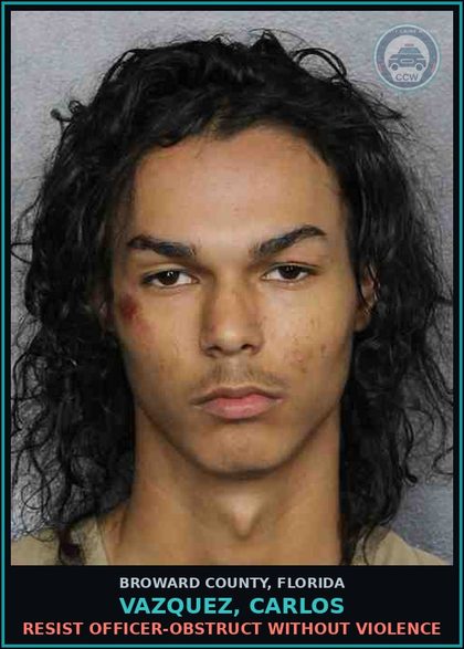 CCW arrest card for VAZQUEZ, CARLOS in Broward County: RESIST OFFICER-OBSTRUCT WITHOUT VIOLENCE