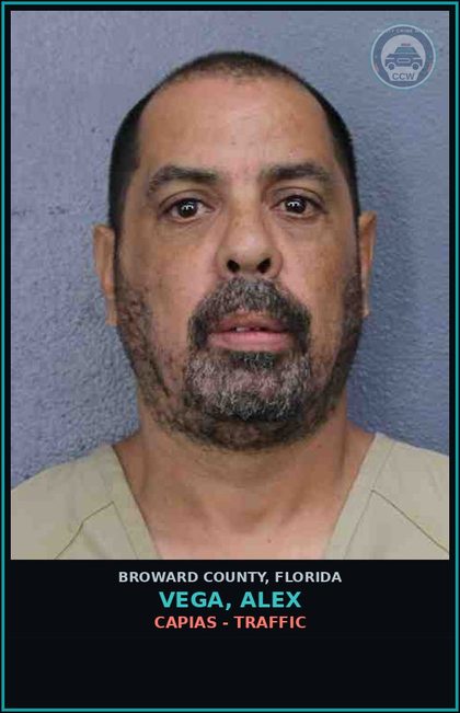 CCW arrest card for VEGA, ALEX in Broward County: CAPIAS - TRAFFIC