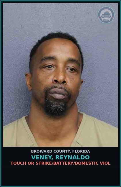 CCW arrest card for VENEY, REYNALDO in Broward County: TOUCH OR STRIKE/BATTERY/DOMESTIC VIOL
