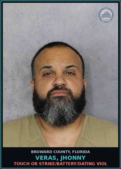 CCW arrest card for VERAS, JHONNY in Broward County: TOUCH OR STRIKE/BATTERY/DATING VIOL