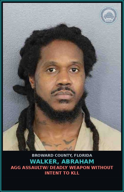 CCW arrest card for WALKER, ABRAHAM in Broward County: AGG ASSAULTW/ DEADLY WEAPON WITHOUT INTENT TO KILL