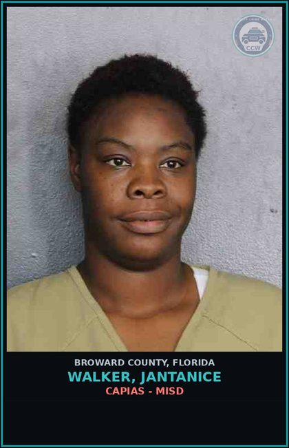 CCW arrest card for WALKER, JANTANICE in Broward County: CAPIAS - MISD