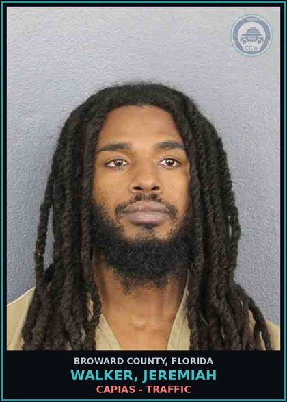 CCW arrest card for WALKER, JEREMIAH in Broward County: CAPIAS - TRAFFIC