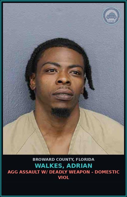 CCW arrest card for WALKES, ADRIAN in Broward County: AGG ASSAULT W/ DEADLY WEAPON - DOMESTIC VIOL