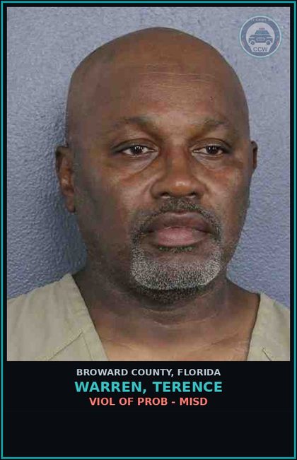 CCW arrest card for WARREN, TERENCE in Broward County: VIOL OF PROB - MISD