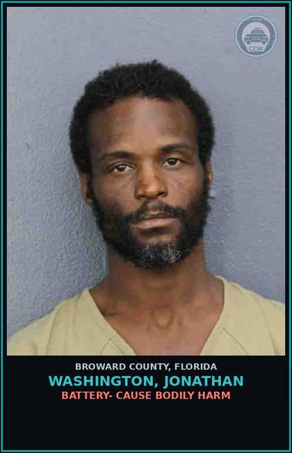 CCW arrest card for WASHINGTON, JONATHAN in Broward County: BATTERY- CAUSE BODILY HARM