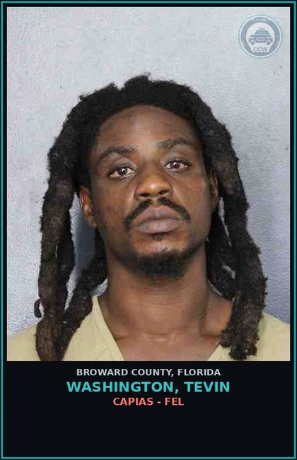 CCW arrest card for WASHINGTON, TEVIN in Broward County: CAPIAS - FEL