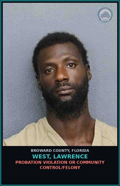 CCW arrest card for WEST, LAWRENCE in Broward County: OPERATING MOTOR VEHICLE W/O VALID LICENSE - 1ST OFFENSE