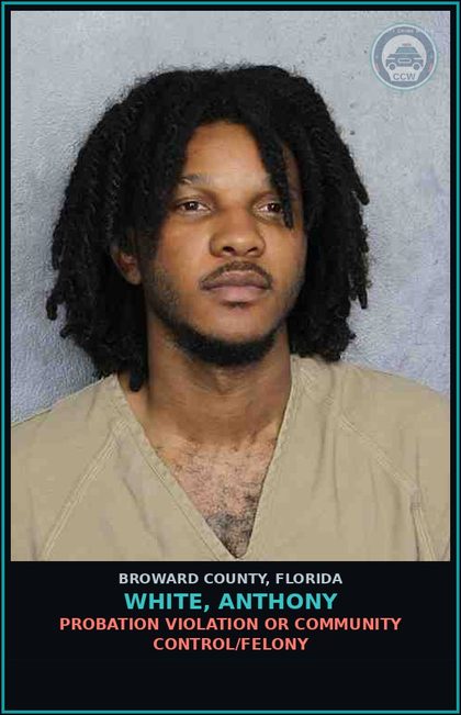 CCW arrest card for WHITE, ANTHONY in Broward County: POSS Canna 20 GRAMS LESS/ SYNTH CANN 3 GMS LESS