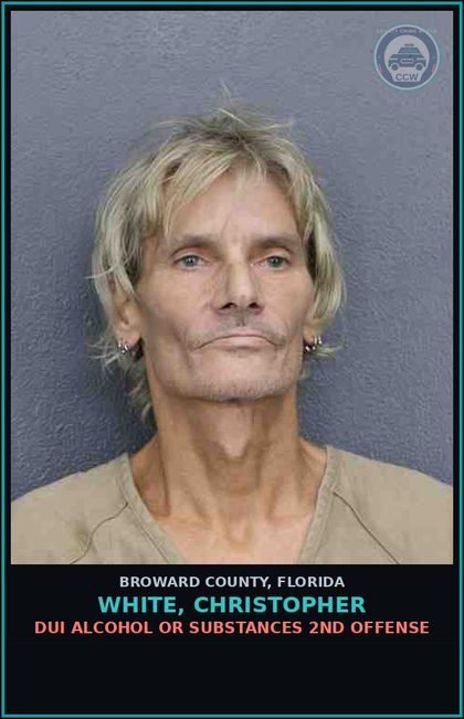 CCW arrest card for WHITE, CHRISTOPHER in Broward County: DUI ALCOHOL OR DRUGS   2ND OFFENSE
