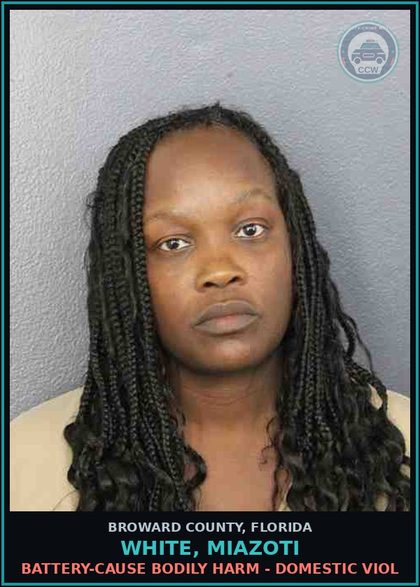 CCW arrest card for WHITE, MIAZOTI in Broward County: BATTERY-CAUSE BODILY HARM - DOMESTIC VIOL