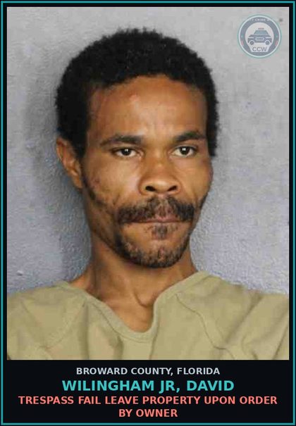 CCW arrest card for WILINGHAM JR, DAVID in Broward County: TRESPASS FAIL LEAVE PROPERTY UPON ORDER BY OWNER