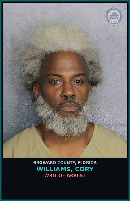CCW arrest card for WILLIAMS, CORY in Broward County: WRIT OF ARREST