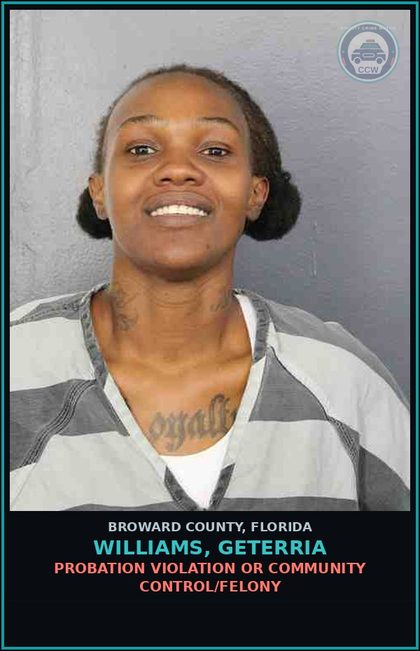 CCW arrest card for WILLIAMS, GETERRIA in Broward County: PETIT THEFT-2ND DEGREE - 1ST OFFENSE