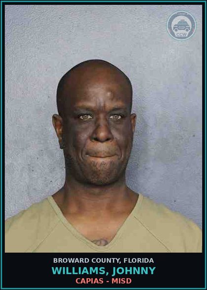 CCW arrest card for WILLIAMS, JOHNNY in Broward County: CAPIAS - MISD