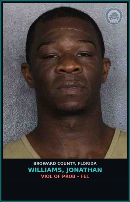 CCW arrest card for WILLIAMS, JONATHAN in Broward County: VIOL OF PROB - FEL