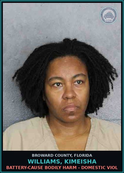 CCW arrest card for WILLIAMS, KIMEISHA in Broward County: BATTERY-CAUSE BODILY HARM - DOMESTIC VIOL