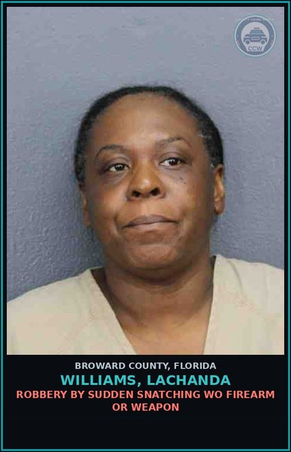CCW arrest card for WILLIAMS, LACHANDA in Broward County: AGG ASSAULT W/ DEADLY WEAPON - DOMESTIC VIOL