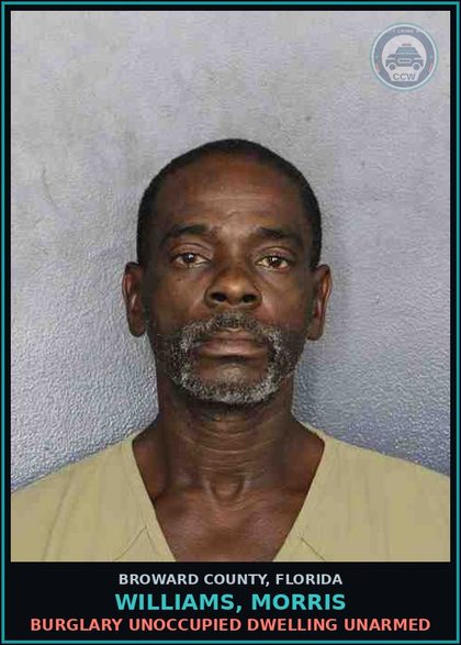 CCW arrest card for WILLIAMS, MORRIS in Broward County: BURGLARY UNOCCUPIED DWELLING UNARMED