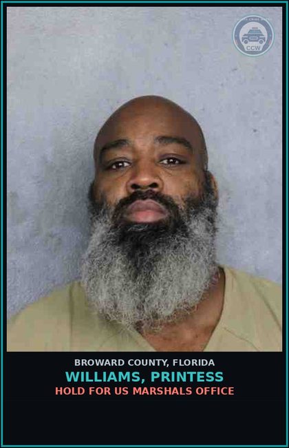 CCW arrest card for WILLIAMS, PRINTESS in Broward County: HOLD FOR US MARSHALS OFFICE