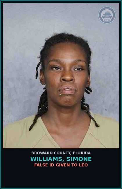CCW arrest card for WILLIAMS, SIMONE in Broward County: FALSE ID GIVEN TO LEO