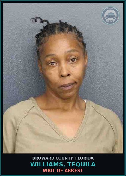 CCW arrest card for WILLIAMS, TEQUILA in Broward County: WRIT OF ARREST