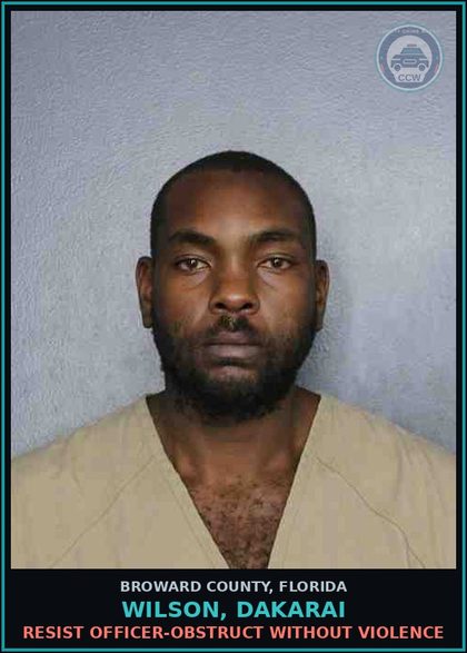 CCW arrest card for WILSON, DAKARAI in Broward County: RECKLESS DRIVING 1ST OFF