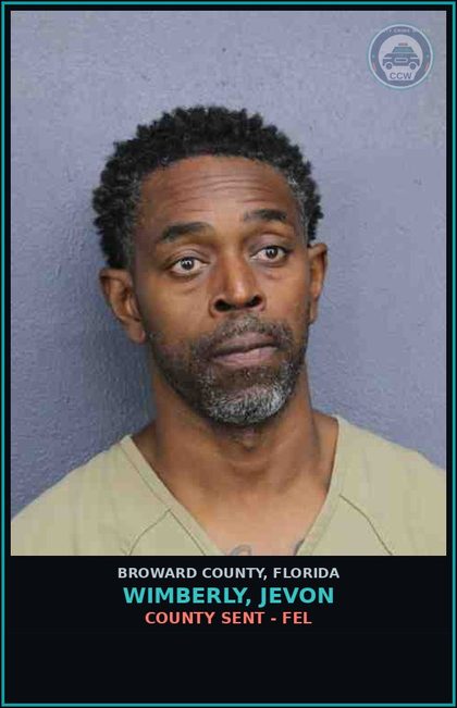CCW arrest card for WIMBERLY, JEVON in Broward County: COUNTY SENT - FEL
