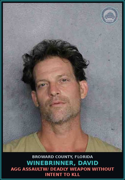 CCW arrest card for WINEBRINNER, DAVID in Broward County: AGG ASSAULTW/ DEADLY WEAPON WITHOUT INTENT TO KILL