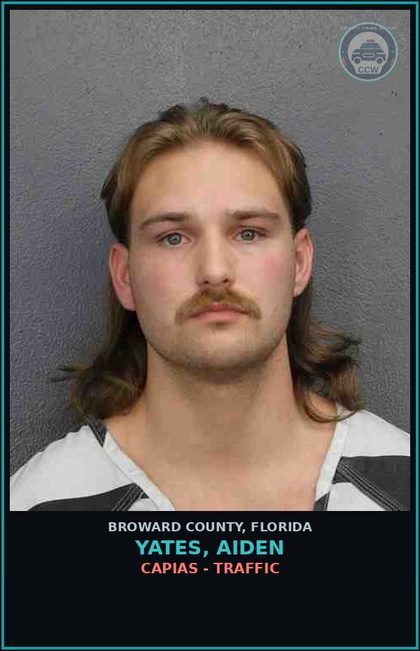 CCW arrest card for YATES, AIDEN in Broward County: CAPIAS - TRAFFIC