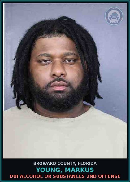 CCW arrest card for YOUNG, MARKUS in Broward County: DUI ALCOHOL OR DRUGS   2ND OFFENSE