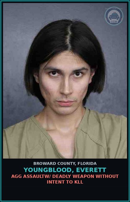 CCW arrest card for YOUNGBLOOD, EVERETT in Broward County: AGG ASSAULTW/ DEADLY WEAPON WITHOUT INTENT TO KILL