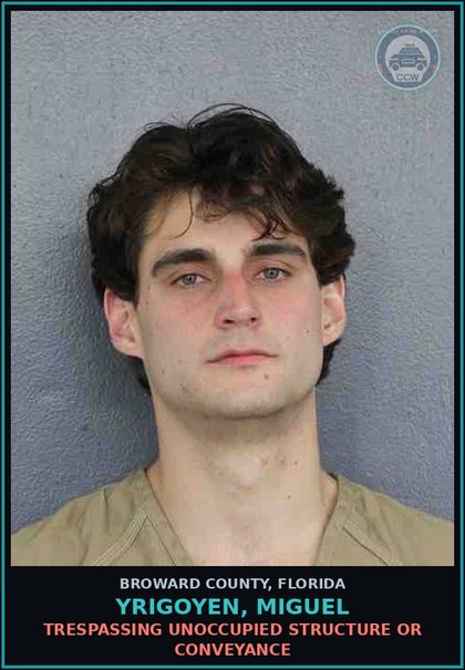 CCW arrest card for YRIGOYEN, MIGUEL in Broward County: TRESPASSING UNOCCUPIED STRUCTURE OR CONVEYANCE
