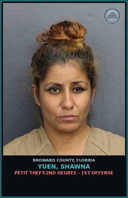 CCW arrest card for YUEN, SHAWNA in Broward County: PETIT THEFT-2ND DEGREE - 1ST OFFENSE