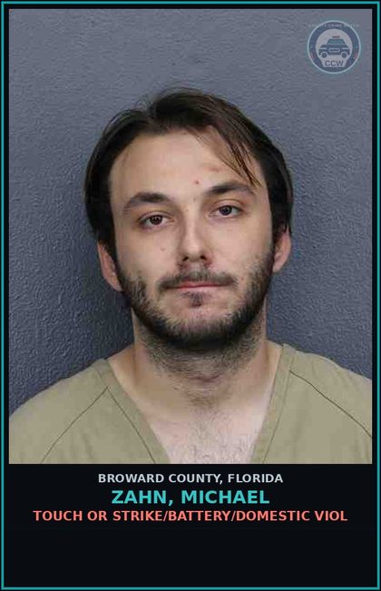 CCW arrest card for ZAHN, MICHAEL in Broward County: TOUCH OR STRIKE/BATTERY/DOMESTIC VIOL
