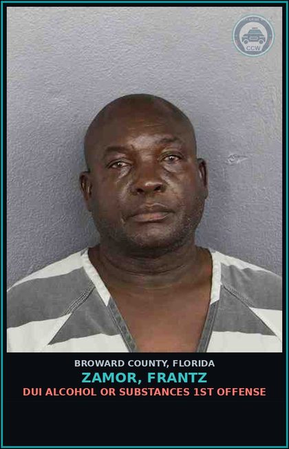 CCW arrest card for ZAMOR, FRANTZ in Broward County: DUI ALCOHOL OR DRUGS  1ST OFFENSE