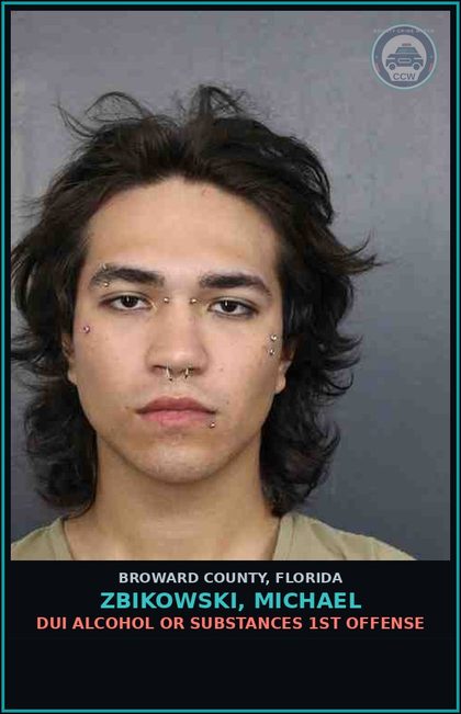CCW arrest card for ZBIKOWSKI, MICHAEL in Broward County: DUI ALCOHOL OR DRUGS  1ST OFFENSE