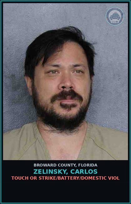 CCW arrest card for ZELINSKY, CARLOS in Broward County: TOUCH OR STRIKE/BATTERY/DOMESTIC VIOL