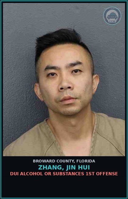 CCW arrest card for ZHANG, JIN HUI in Broward County: DUI ALCOHOL OR DRUGS  1ST OFFENSE