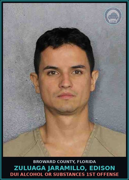 CCW arrest card for ZULUAGA JARAMILLO, EDISON in Broward County: DUI ALCOHOL OR DRUGS  1ST OFFENSE